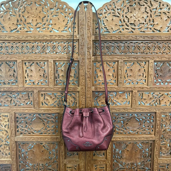 Coach Maroon Burgundy Leather Crossbody Drawstring Bucket Bag - Picture 2 of 9